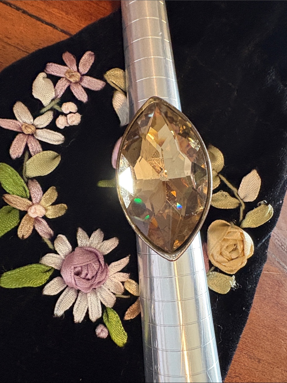 Faceted Marquise Amber Glass Cocktail Ring - Statement Sparkle